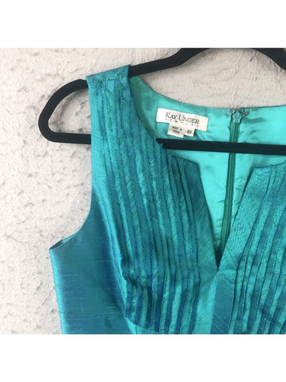 Kay Unger New York Dress Womens 10 Blue Silk Pleated Sheath Party Cocktail - Picture 15 of 16